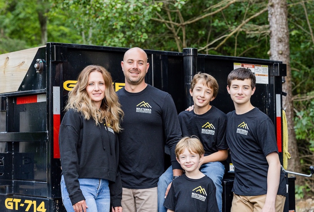 Brandin and Angela Maxwell with their three sons, the family behind Maxterra Excavation in Chesterland, Ohio